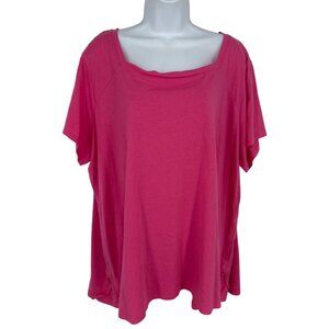 LOGO Lori Goldstein Womens Pink Scoop Neck Short Sleeve Top 2X